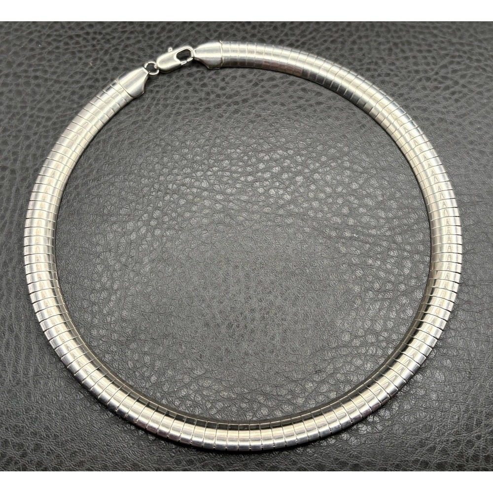 Vintage Thick Silver 9.5MM Omega Necklace Collar Chain 16.5" Lobster Clasp - Picture 5 of 7